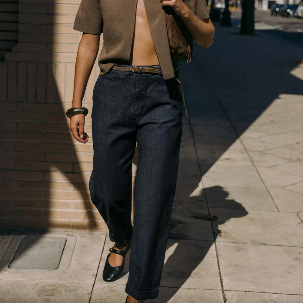 Zara Z1975 Braided‎ Belt Chino Denim Pants Size US 14 NWT